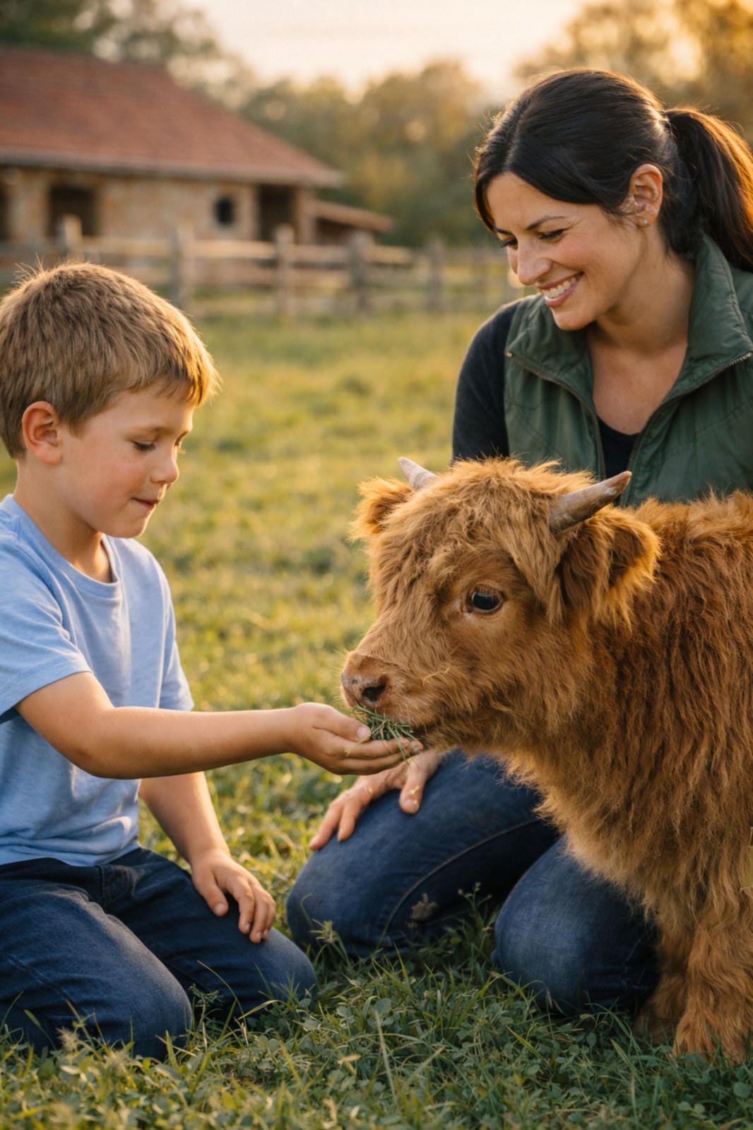 Achtsamer Kontakt zu Mini Highland Rindern